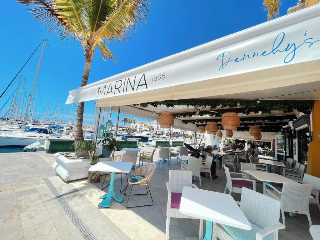 Waterfront dining at Puerto de Mogán harbour